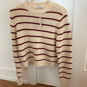 Madewell Cream and Burgundy Striped Sweater NWT